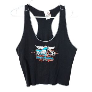 VINTAGE y2k baby tee crop tee tank top‎ in black moto size L/XL